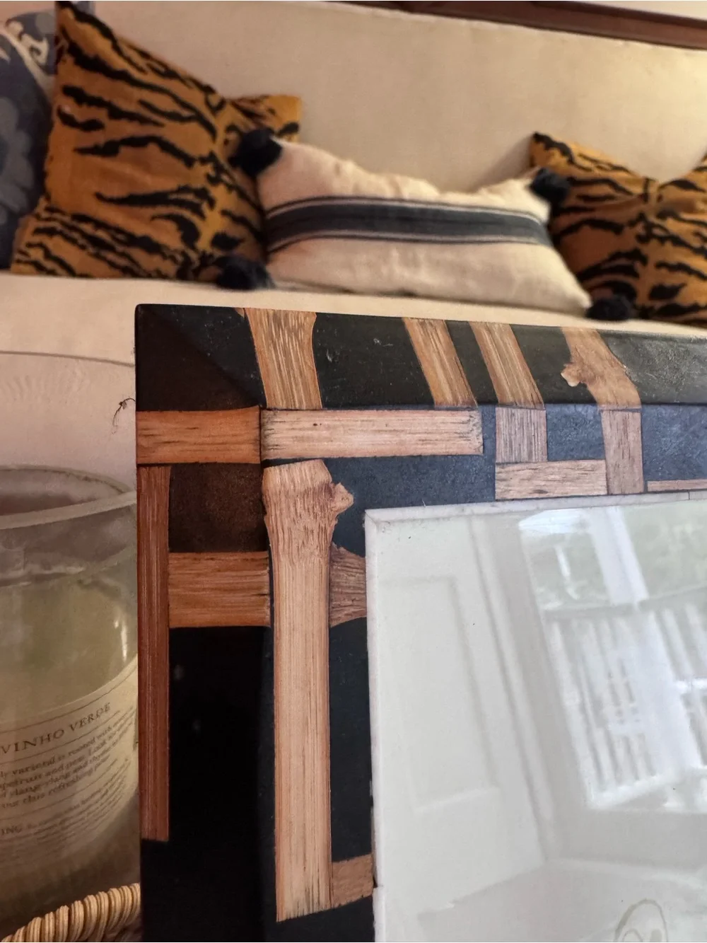 R&Y Augousti inlaid wood bamboo pattern picture frame vintage